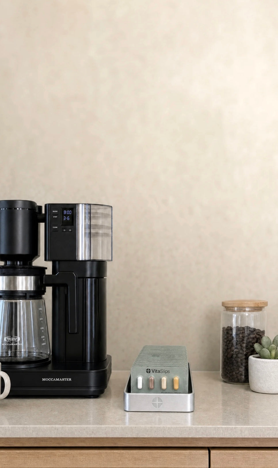 VitaSlips daily slip on a kitchen counter