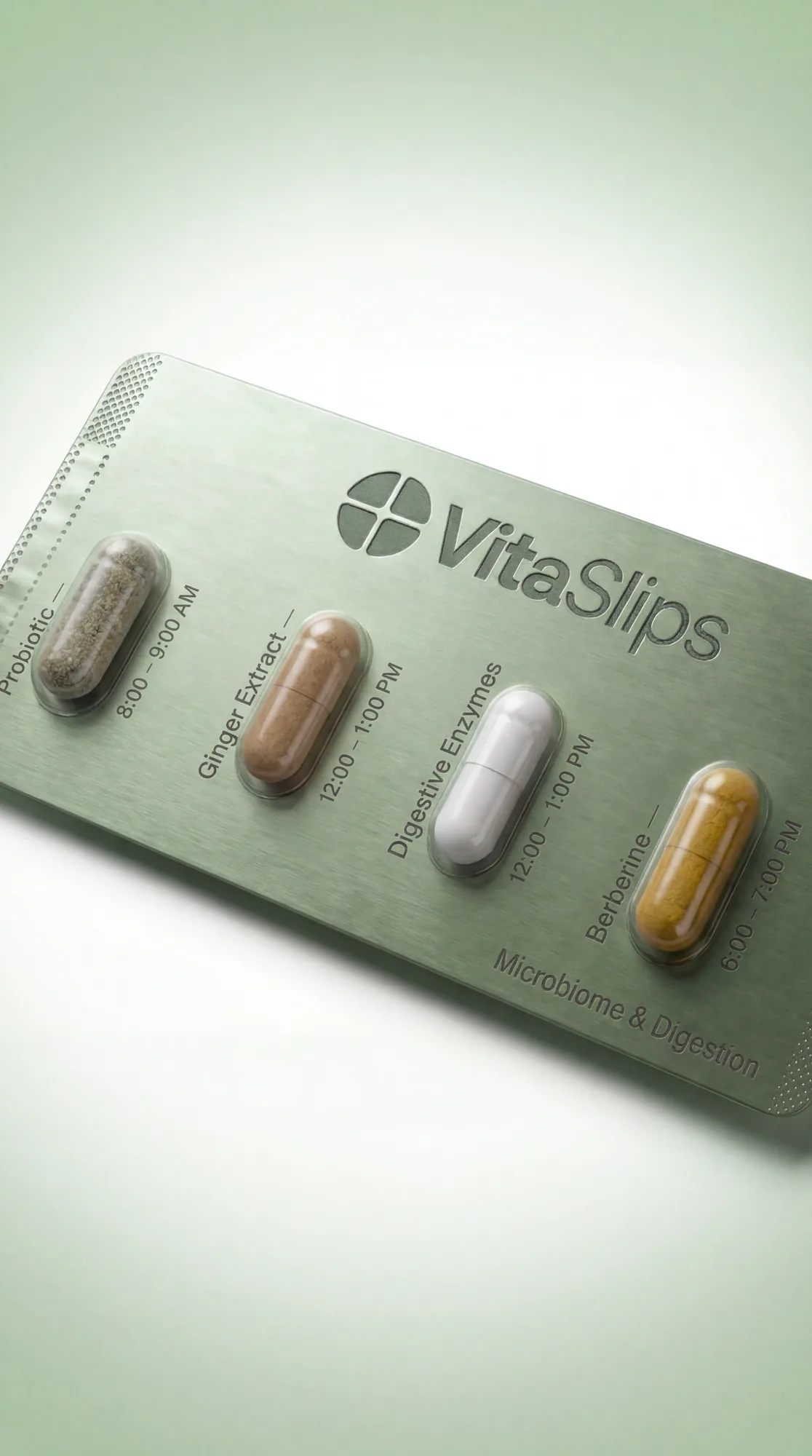 Microbiome & Digestion — VitaSlips timed slip vs bottle clutter and one-size multivitamins